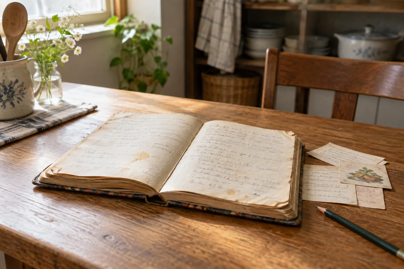 書き込みのある料理ノートと挟まれた紙片を開いた机