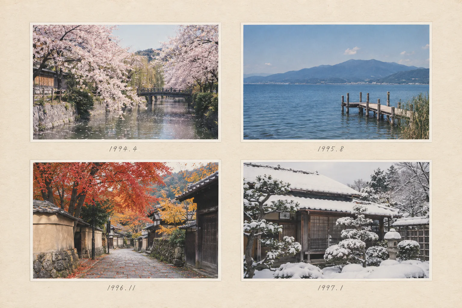 四季の風景写真を並べたアルバムのページ