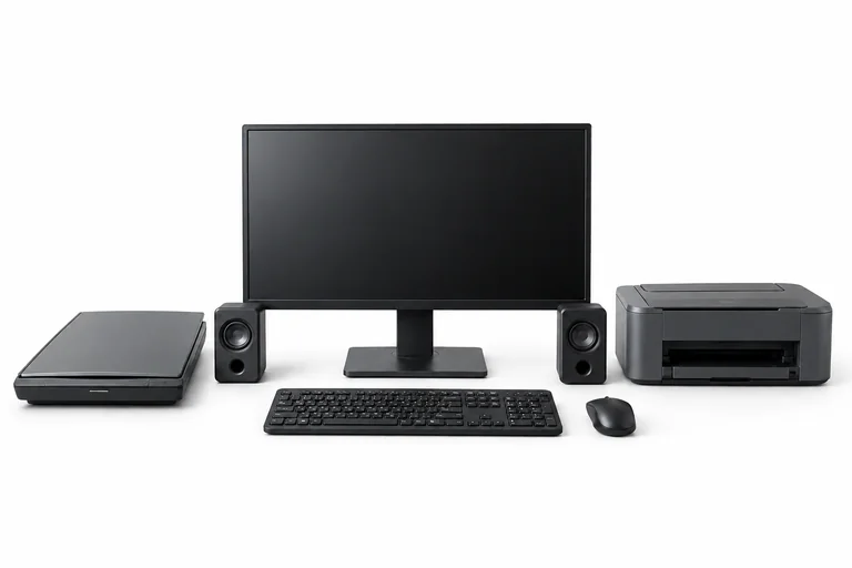 液晶モニター、キーボード、マウス、スピーカー、スキャナー、プリンター