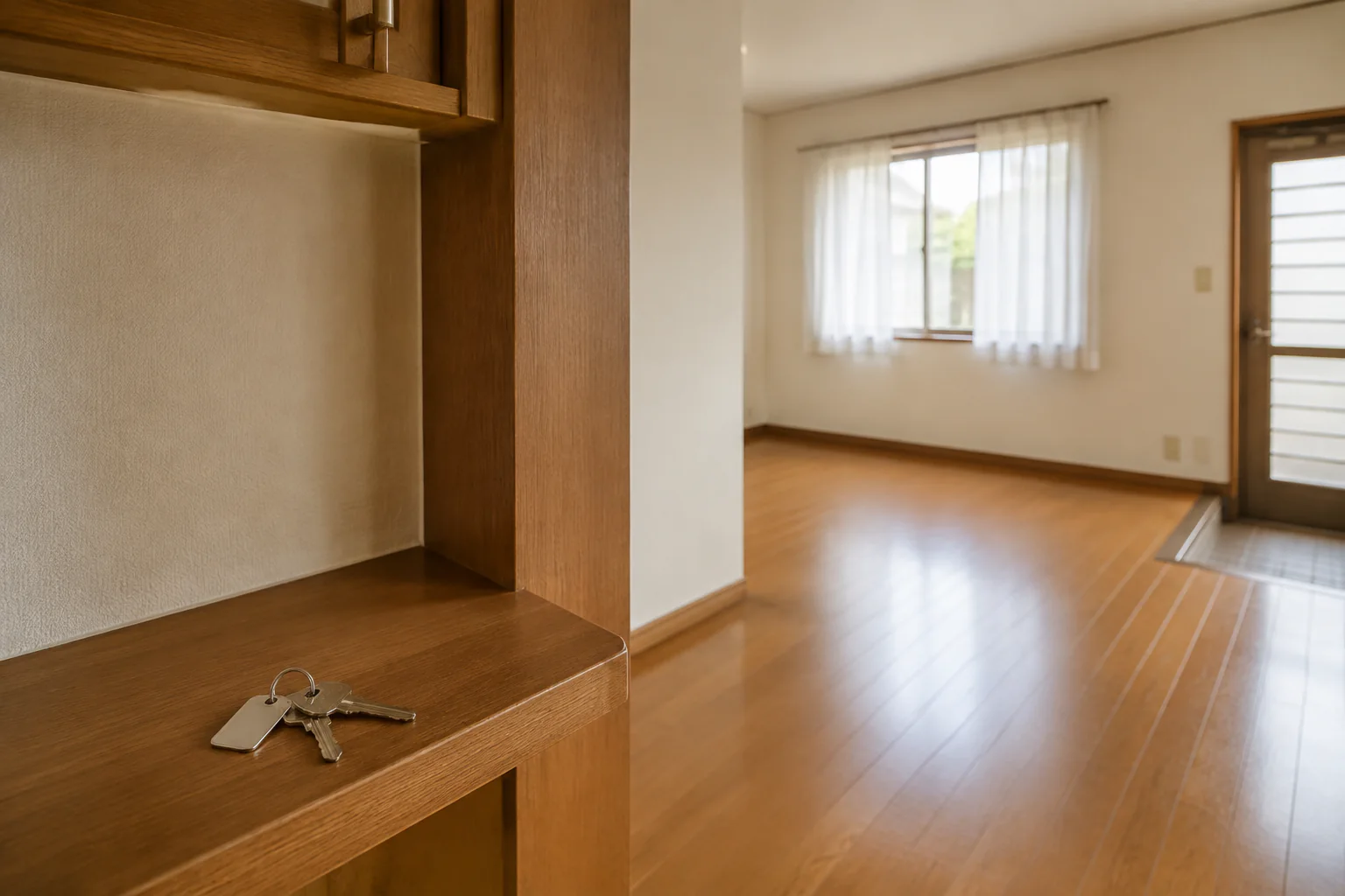 家財のない部屋の入口に置かれた家の鍵