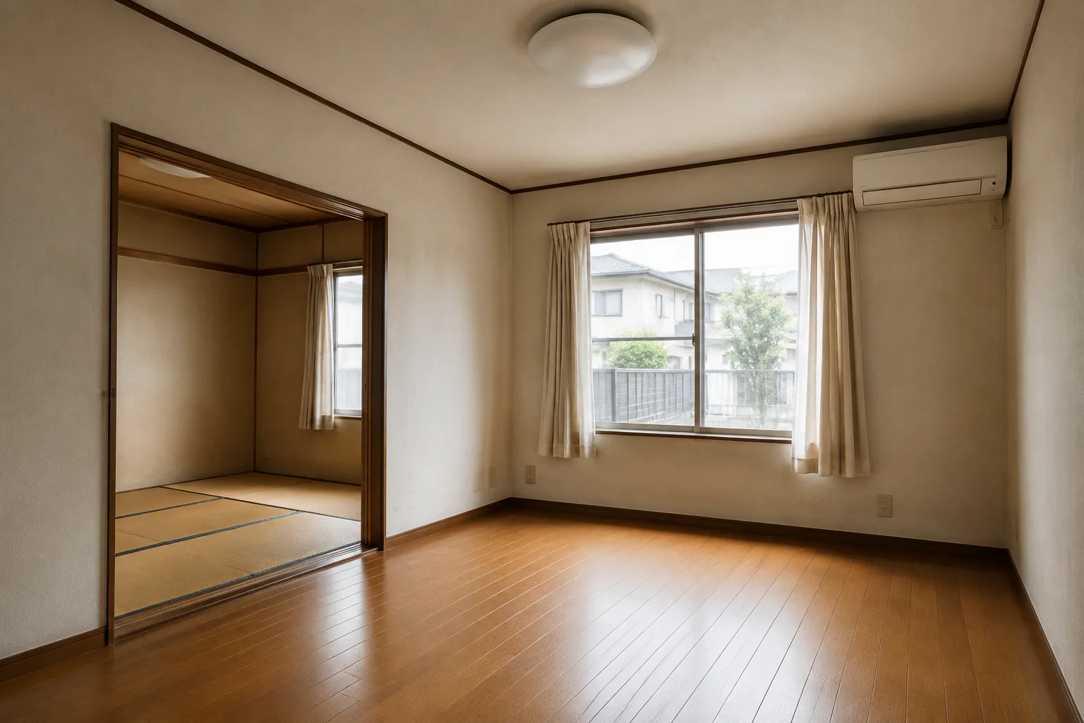 家財を搬出した窓のある洋室と隣の和室